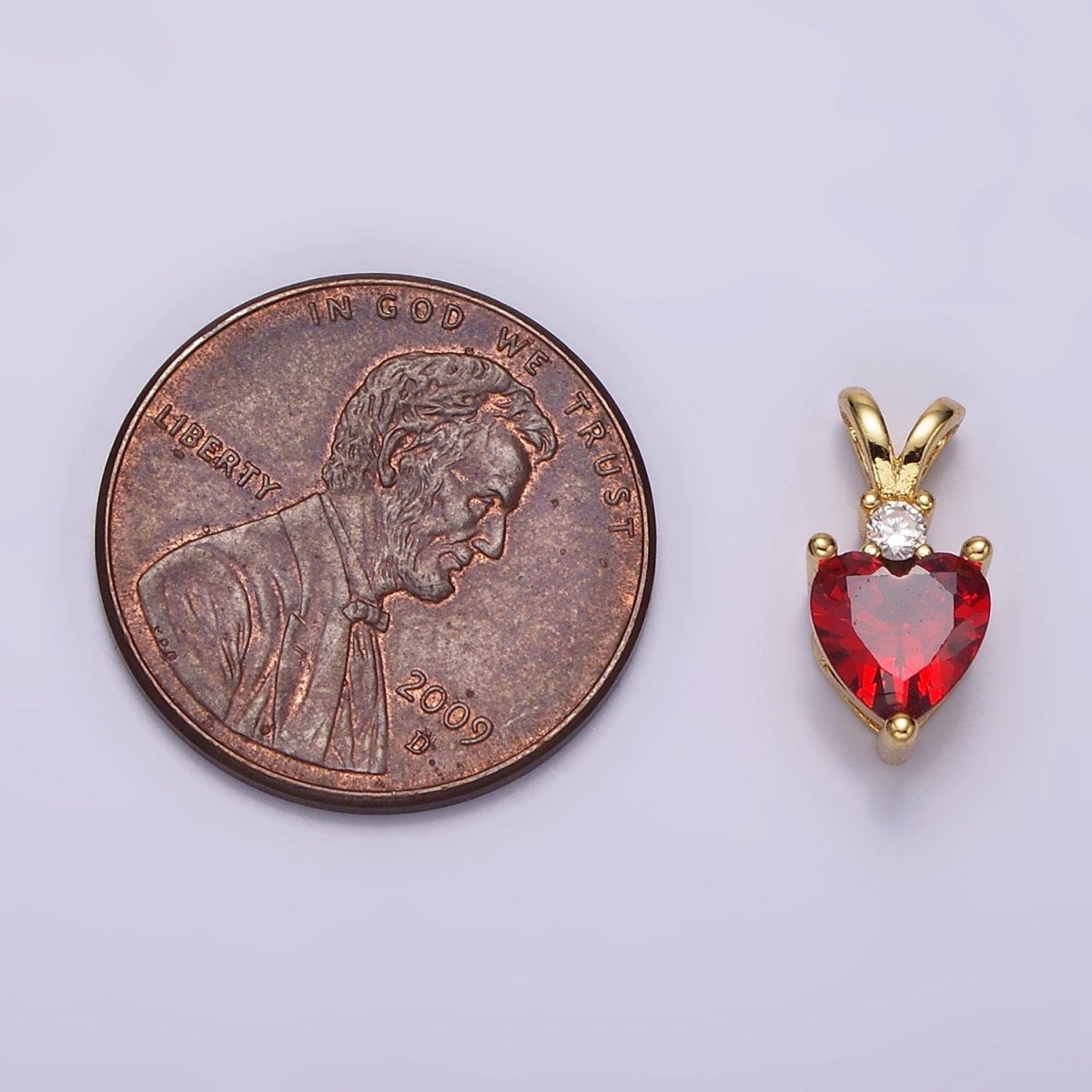 14K Gold plated Red CZ Heart Double Bail Pendant | AH030 - DLUXCA