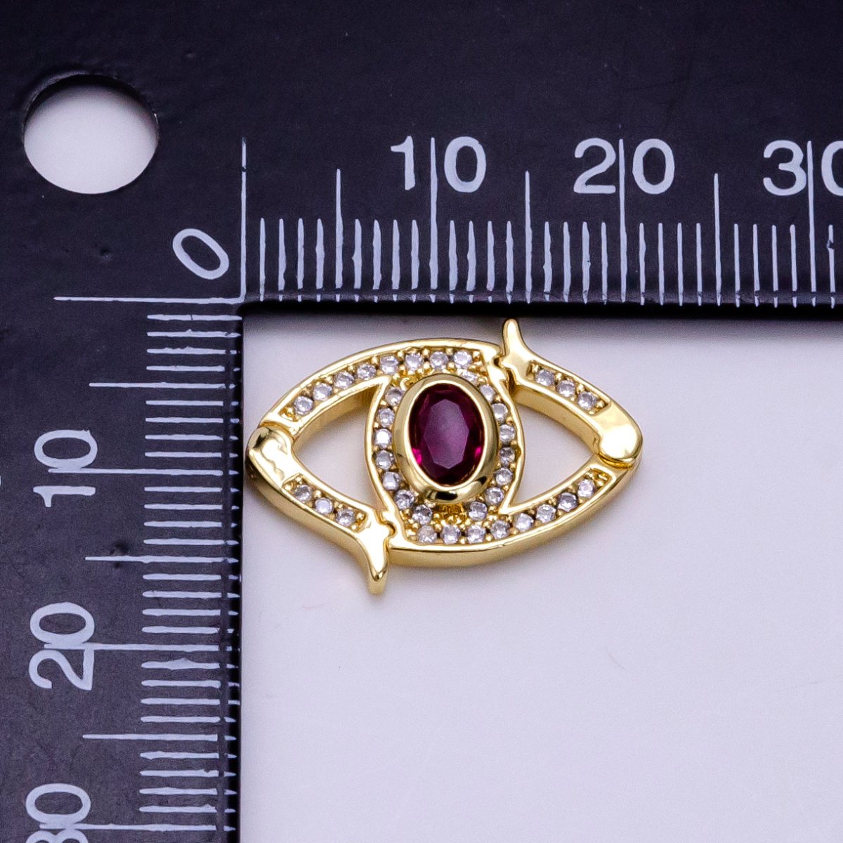 14K Gold plated Red CZ Micro Paved Interlock Evil Eye Findings | Z734 - DLUXCA