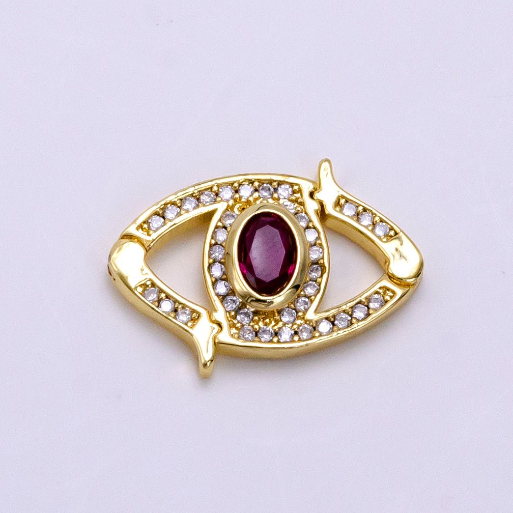 14K Gold plated Red CZ Micro Paved Interlock Evil Eye Findings | Z734 - DLUXCA