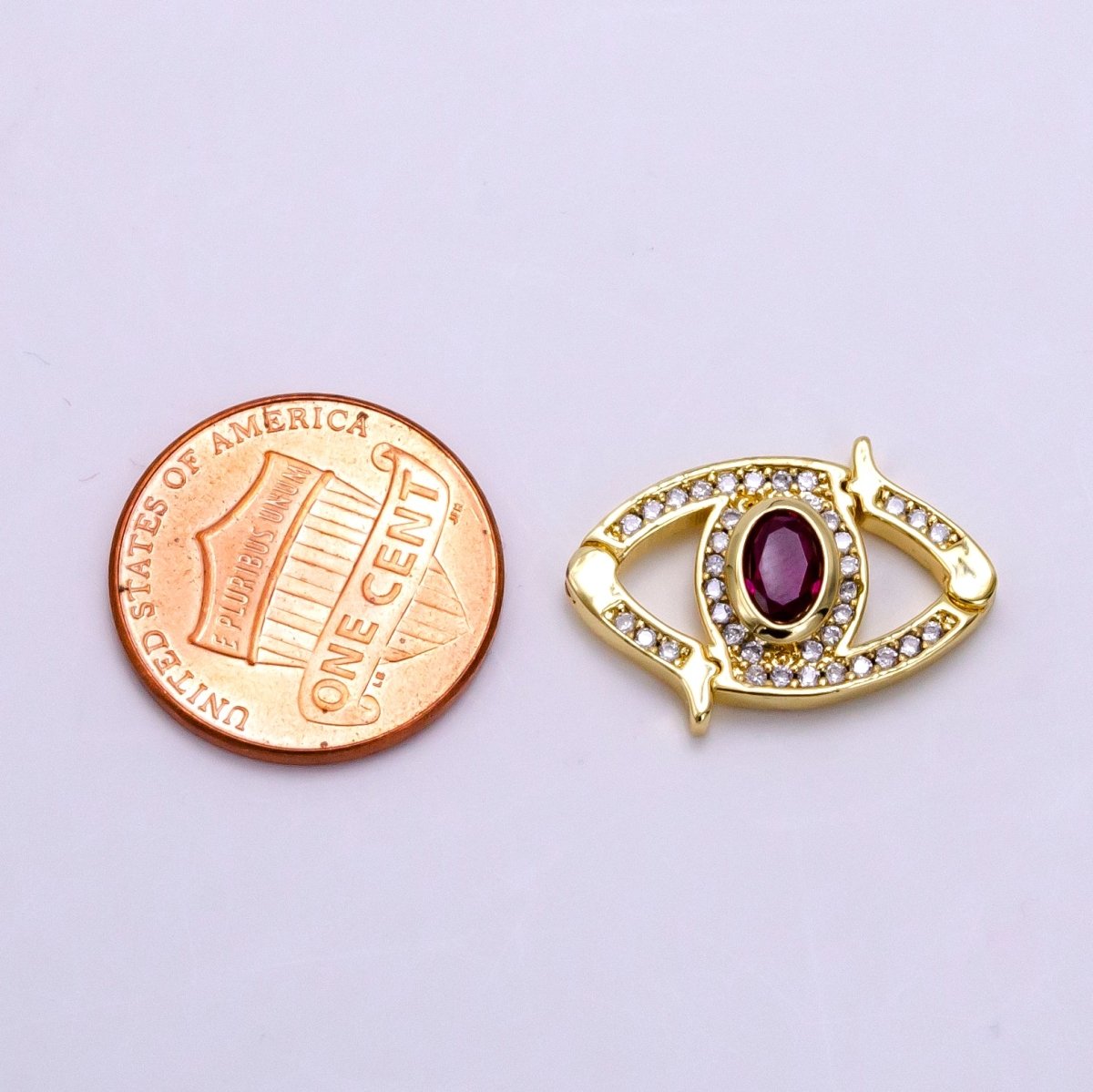 14K Gold plated Red CZ Micro Paved Interlock Evil Eye Findings | Z734 - DLUXCA