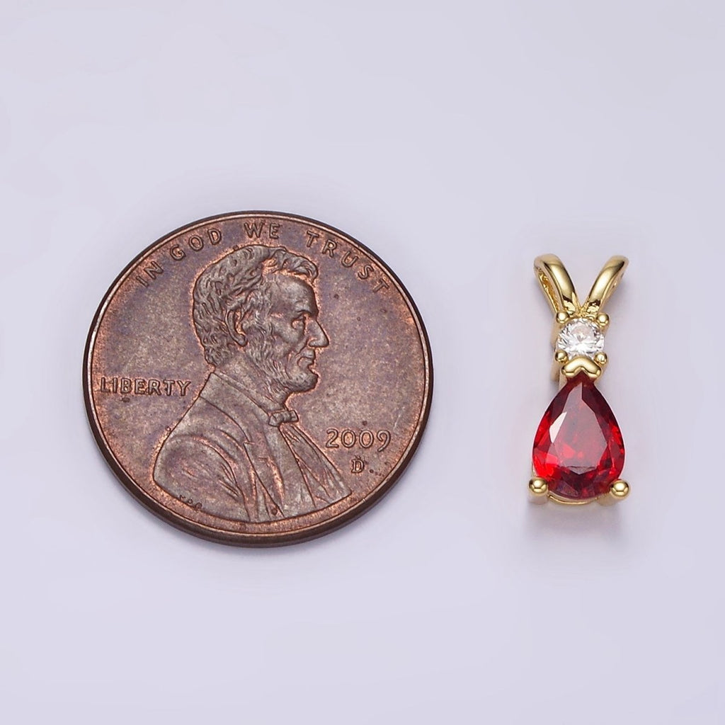 14K Gold plated Red CZ Teardrop Double Bail Pendant | AH029 - DLUXCA