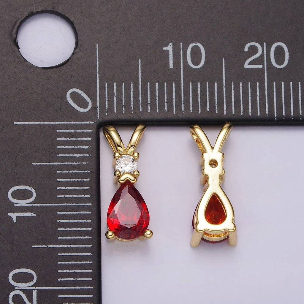 14K Gold plated Red CZ Teardrop Double Bail Pendant | AH029 - DLUXCA