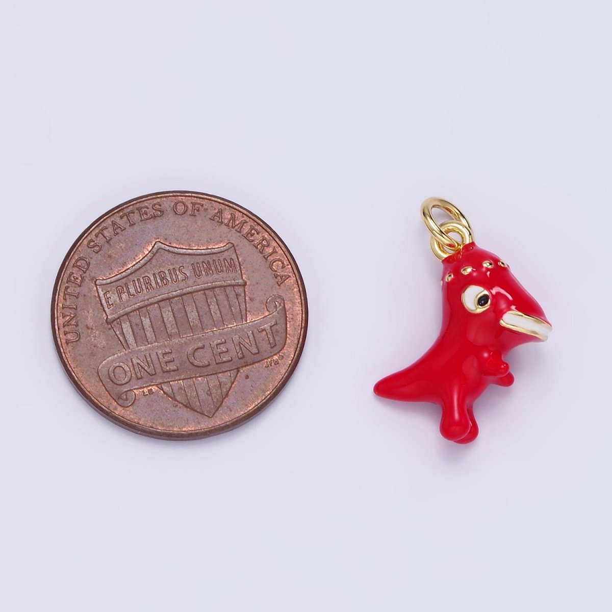 14K Gold plated Red Dinosaur Enamel Mini Charm | AG832 - DLUXCA