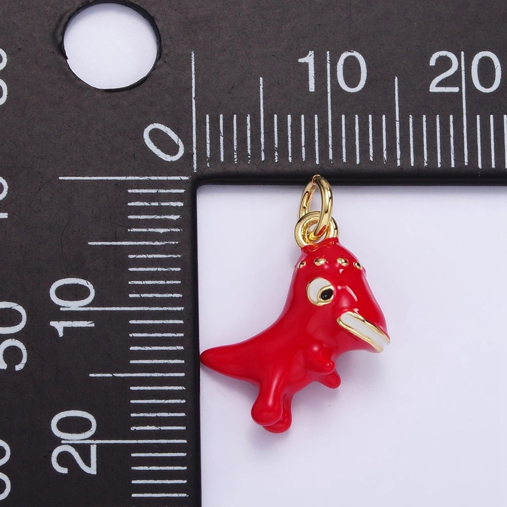 14K Gold plated Red Dinosaur Enamel Mini Charm | AG832 - DLUXCA