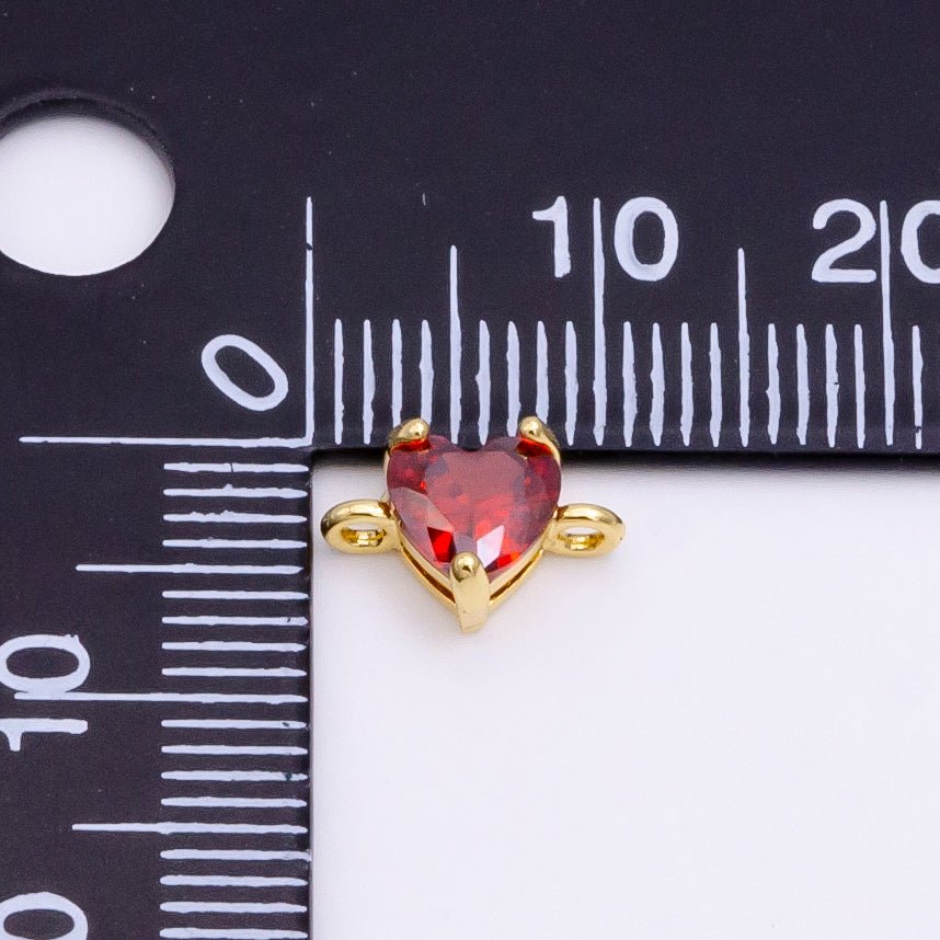 14K Gold plated Red Heart CZ Bezel Connector | G-098 - DLUXCA