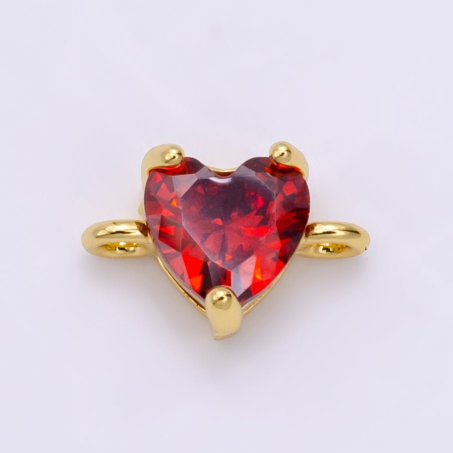 14K Gold plated Red Heart CZ Bezel Connector | G-098 - DLUXCA