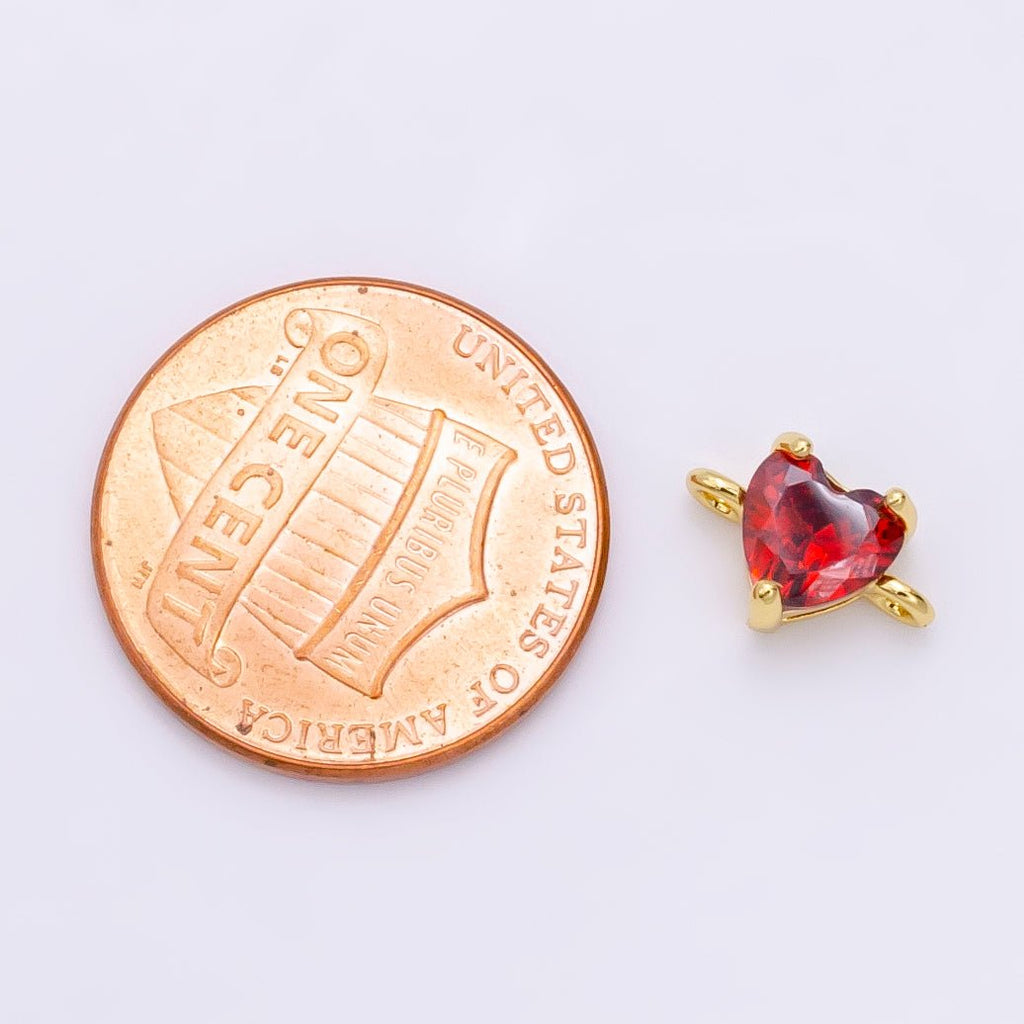 14K Gold plated Red Heart CZ Bezel Connector | G-098 - DLUXCA