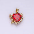 14K Gold plated Red Heart CZ "Lucky" Script Micro Paved CZ Outline Pendant | N1826 - DLUXCA