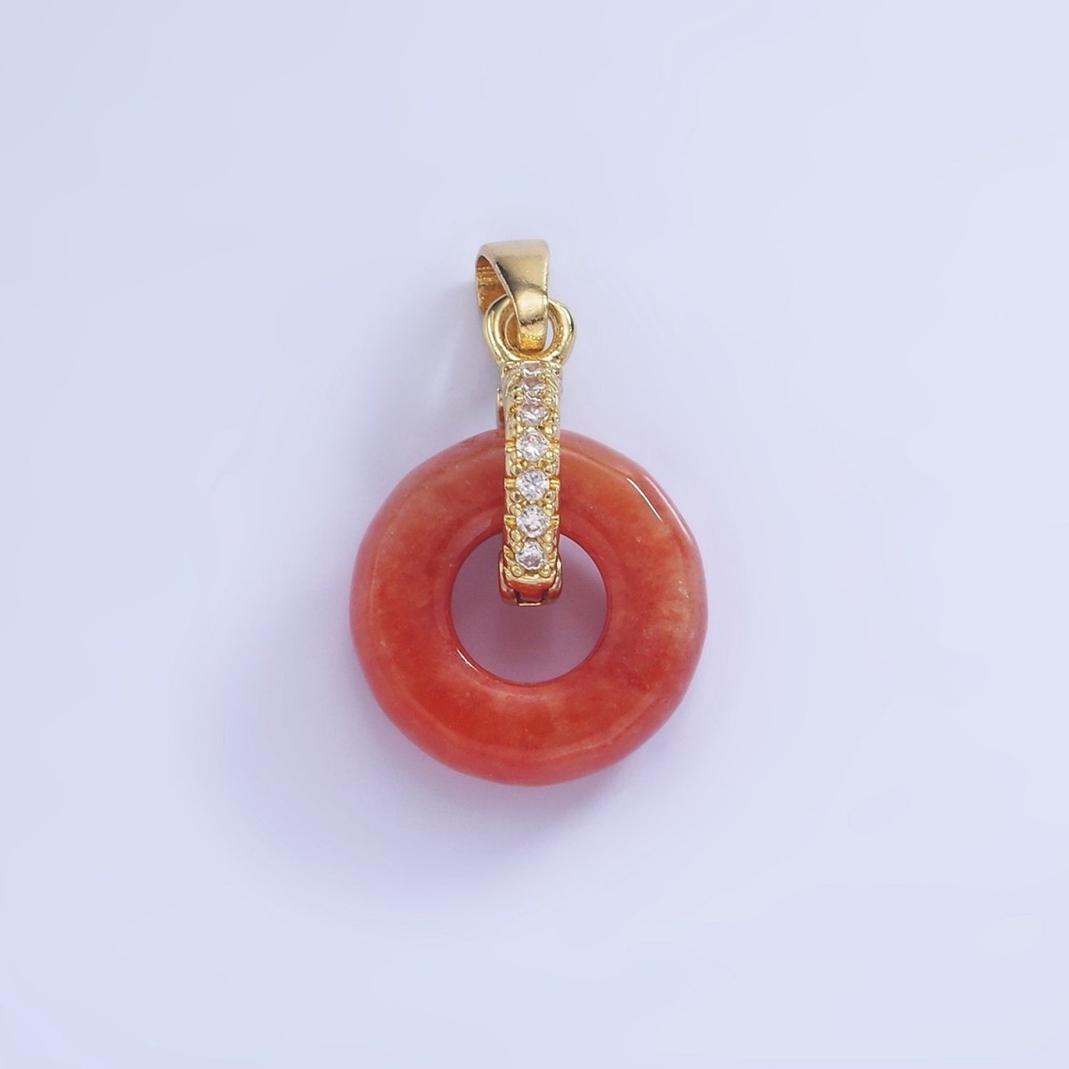 14K Gold plated Red Jasper Open Round Donut Micro Paved CZ Pendant | AA1244 - DLUXCA