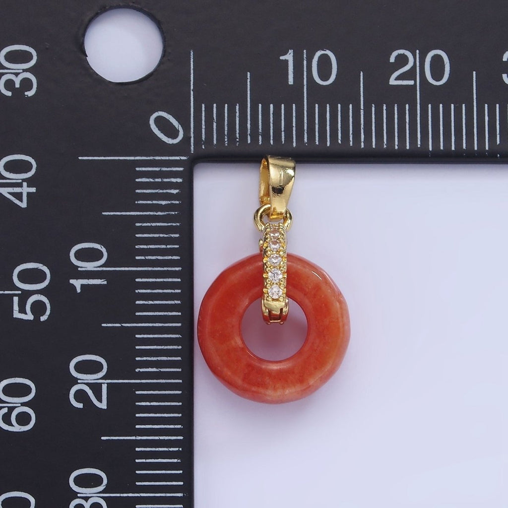 14K Gold plated Red Jasper Open Round Donut Micro Paved CZ Pendant | AA1244 - DLUXCA