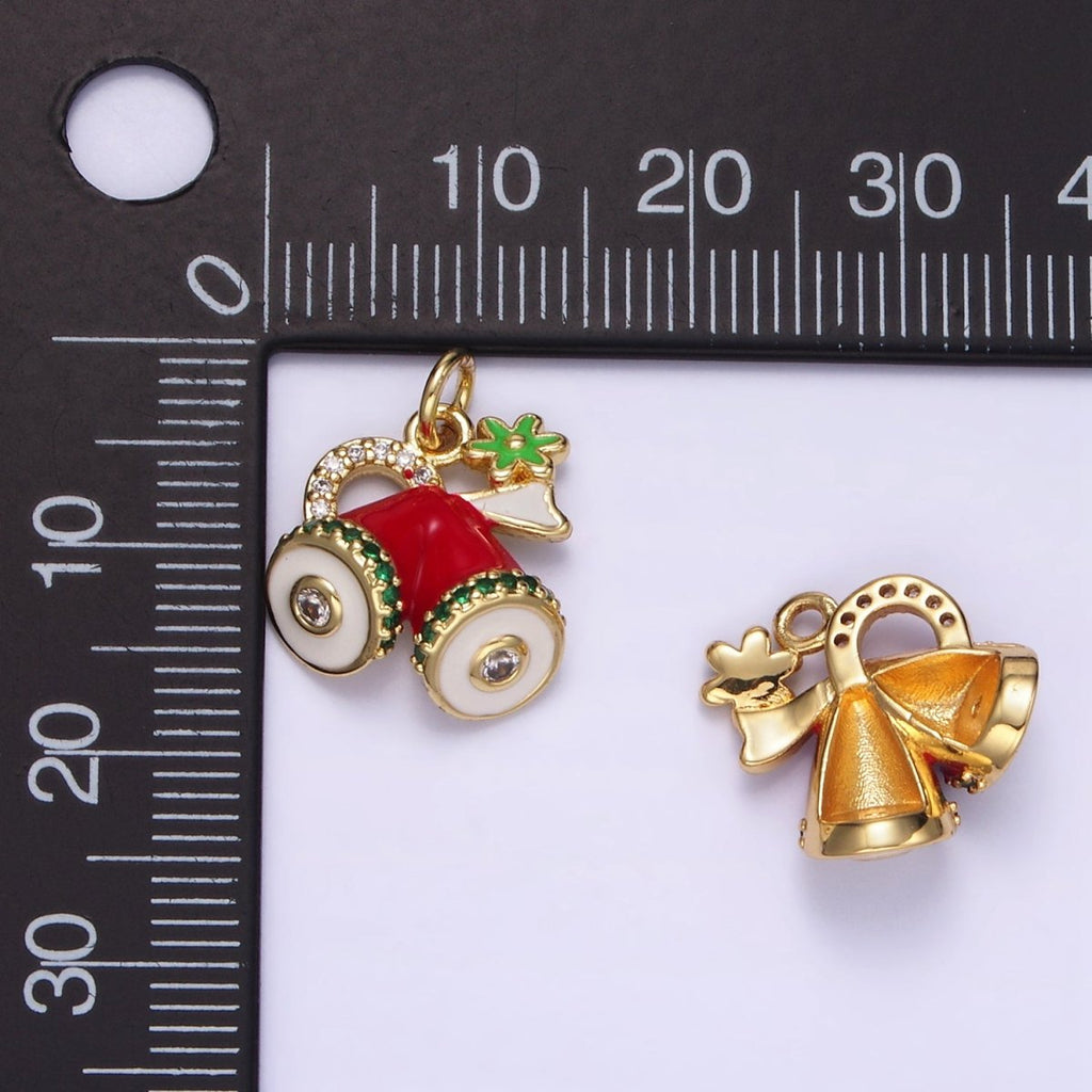 14K Gold plated Red Micro Paved Christmas Jingle Bells Mini Enamel Charm | D526 - DLUXCA