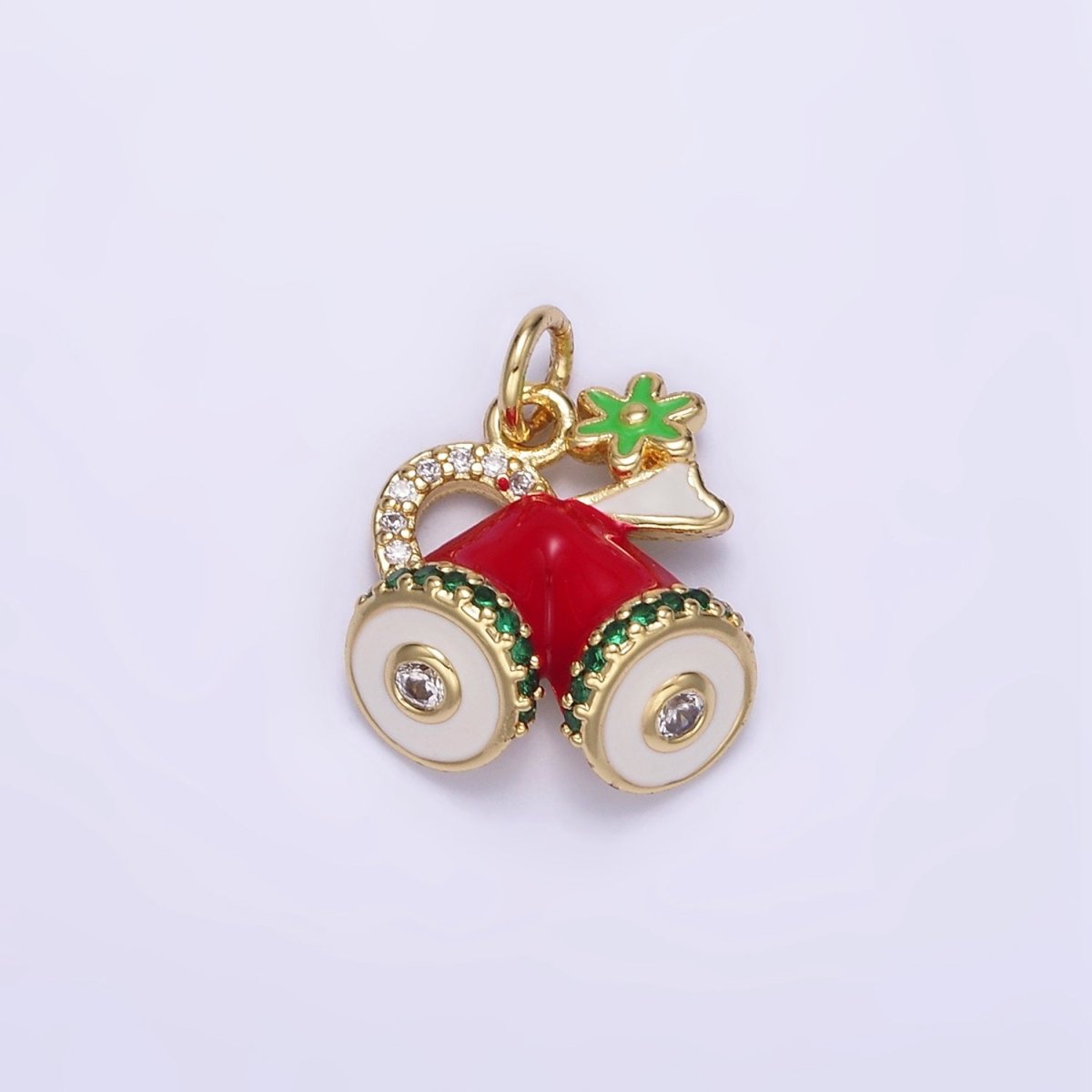 14K Gold plated Red Micro Paved Christmas Jingle Bells Mini Enamel Charm | D526 - DLUXCA