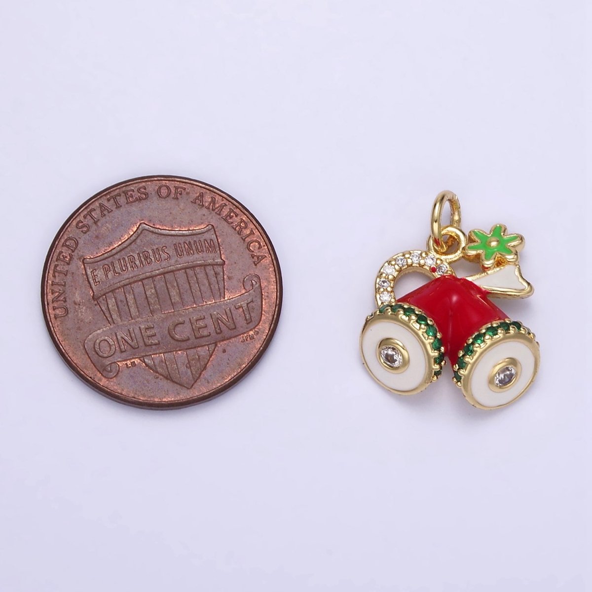 14K Gold plated Red Micro Paved Christmas Jingle Bells Mini Enamel Charm | D526 - DLUXCA