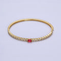 14K Gold plated Red Oval CZ Round Clear Bezel Hinge Bangle Bracelet | WA-1754 Clearance Pricing - DLUXCA