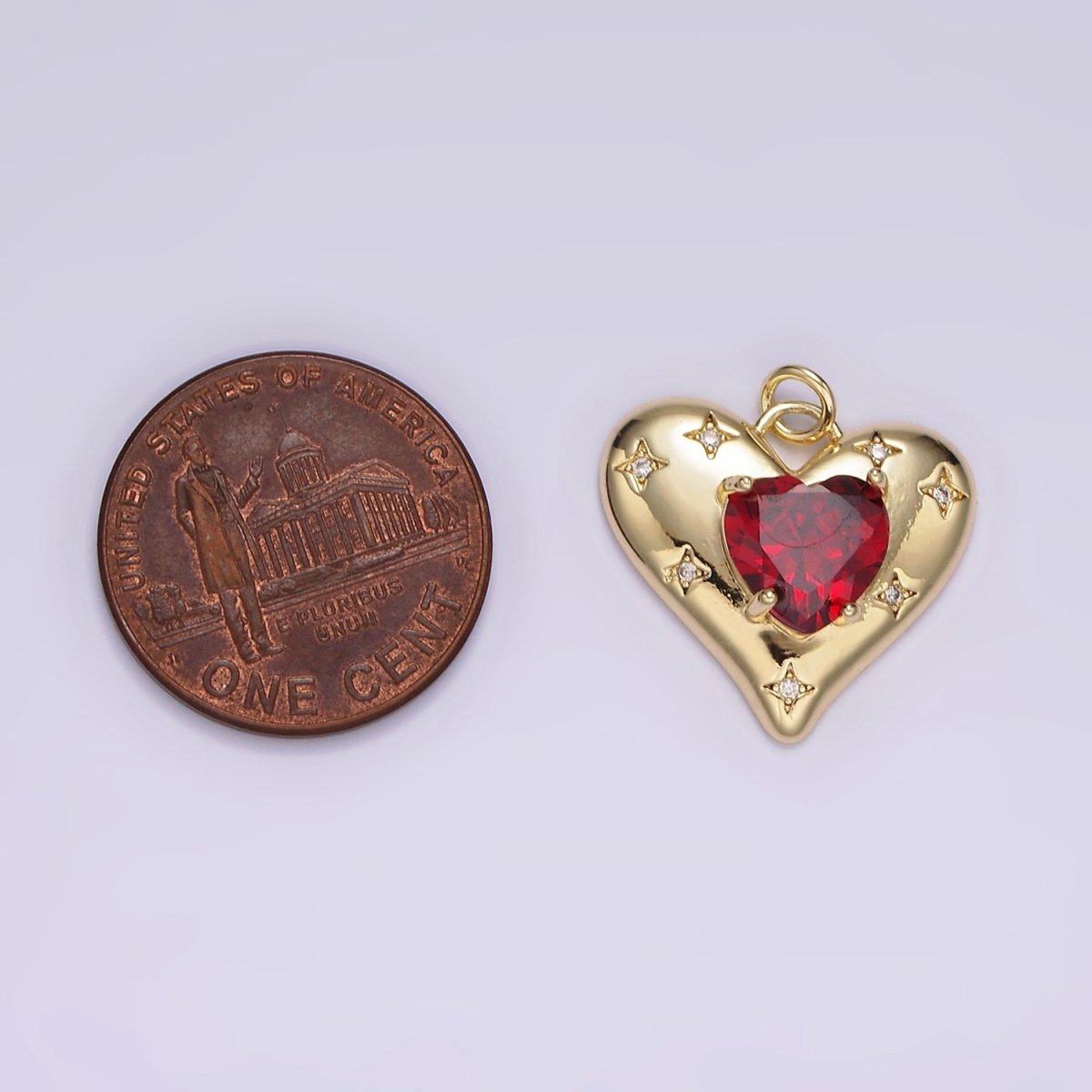 14K Gold plated Red, Pink, Clear CZ Celestial Stars Heart Charm | AG500 - AG502