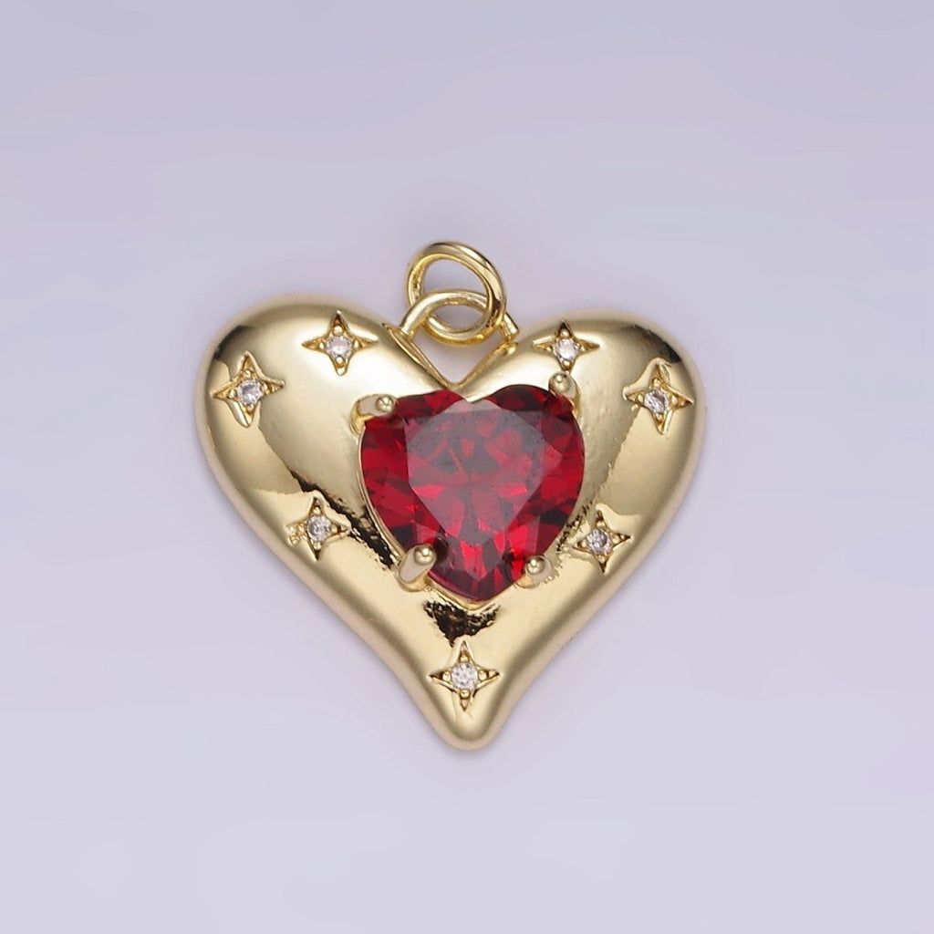 14K Gold plated Red, Pink, Clear CZ Celestial Stars Heart Charm | AG500 - AG502