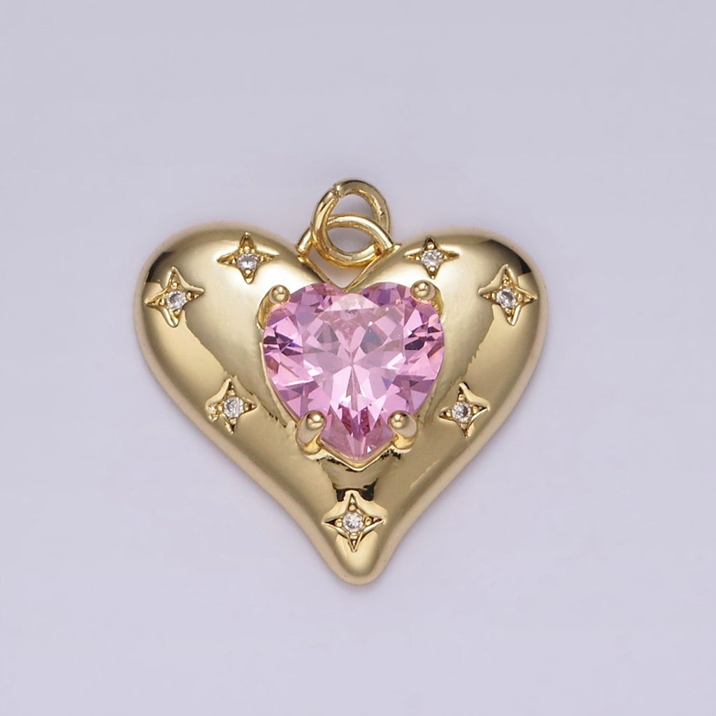 14K Gold plated Red, Pink, Clear CZ Celestial Stars Heart Charm | AG500 - AG502