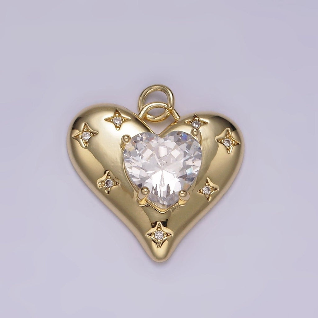14K Gold plated Red, Pink, Clear CZ Celestial Stars Heart Charm | AG500 - AG502