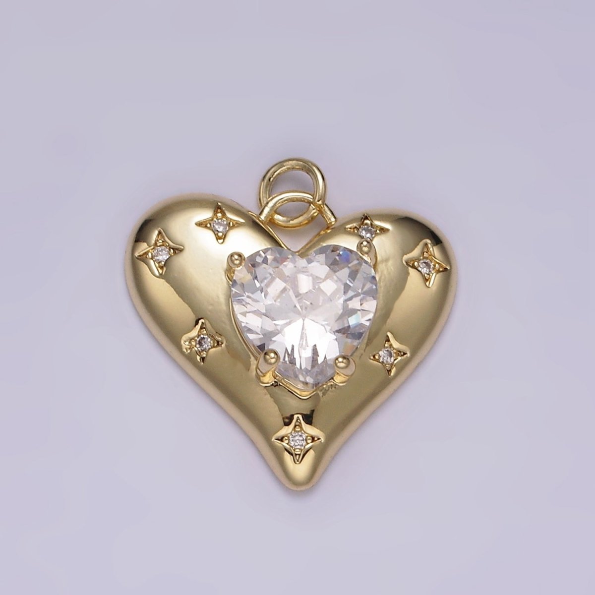 14K Gold plated Red, Pink, Clear CZ Celestial Stars Heart Charm | AG500 - AG502