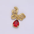14K Gold plated Red Teardrop CZ Beaded Butterfly Wings Pendant | AA727 - DLUXCA