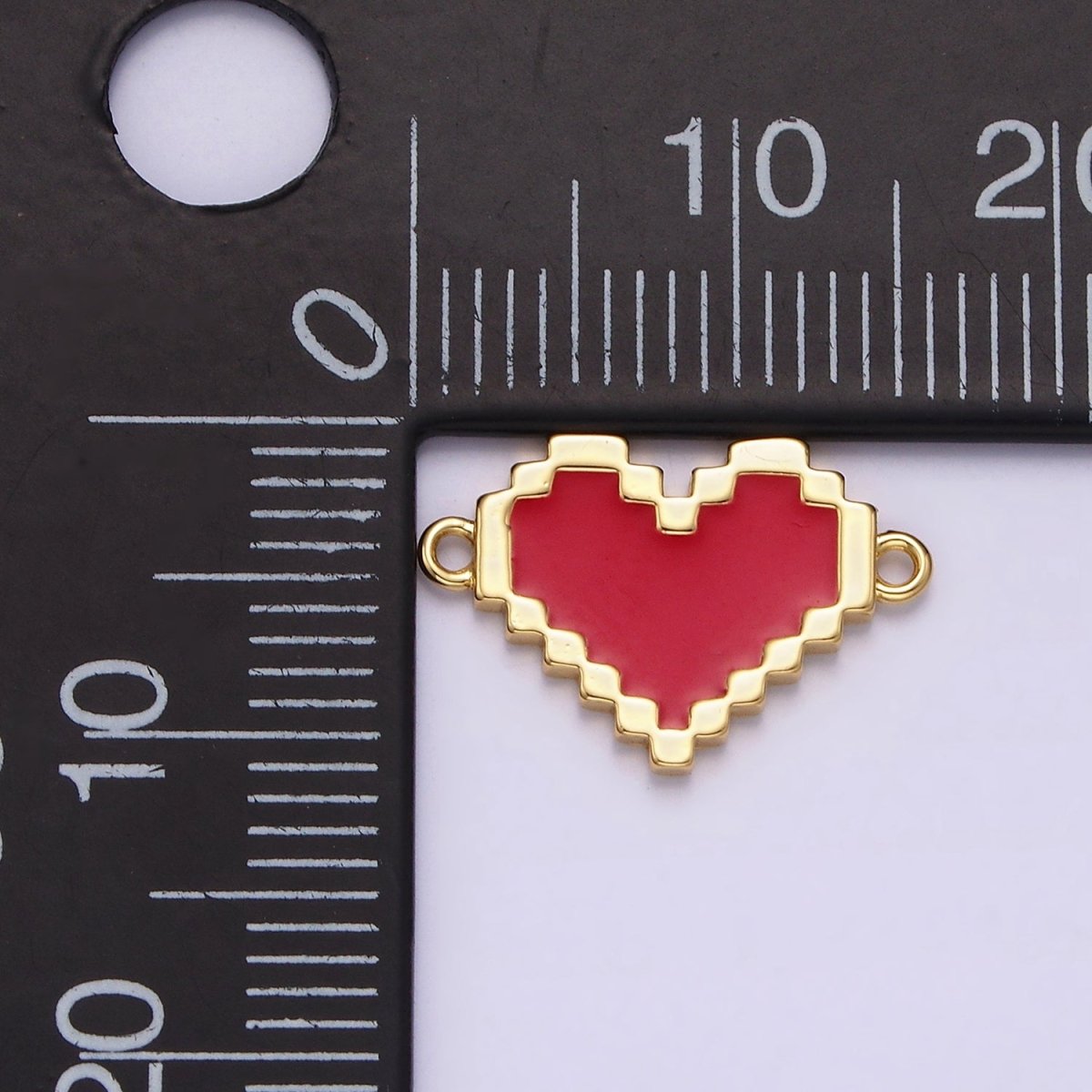 14K Gold plated Red, White Enamel Pixelated Heart Connector | G-116 G-117
