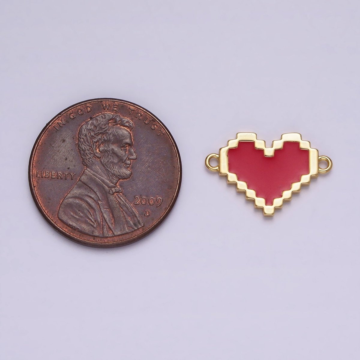 14K Gold plated Red, White Enamel Pixelated Heart Connector | G-116 G-117