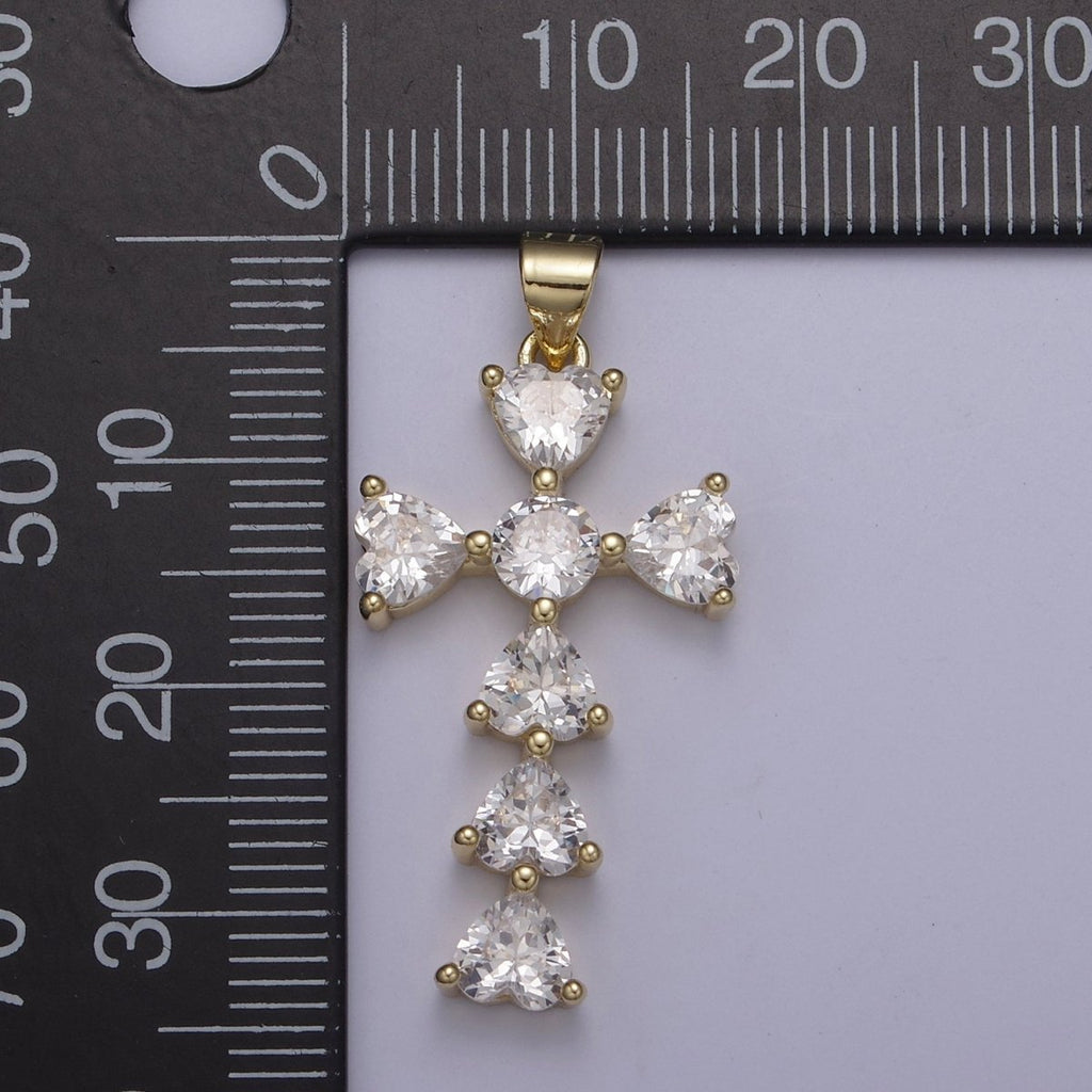 14K Gold plated Religious Cross Pendant, Cubic Zirconia Catholic Christian Cross For Baptism Gift, Supply For Necklace DIY Making H-803 - DLUXCA