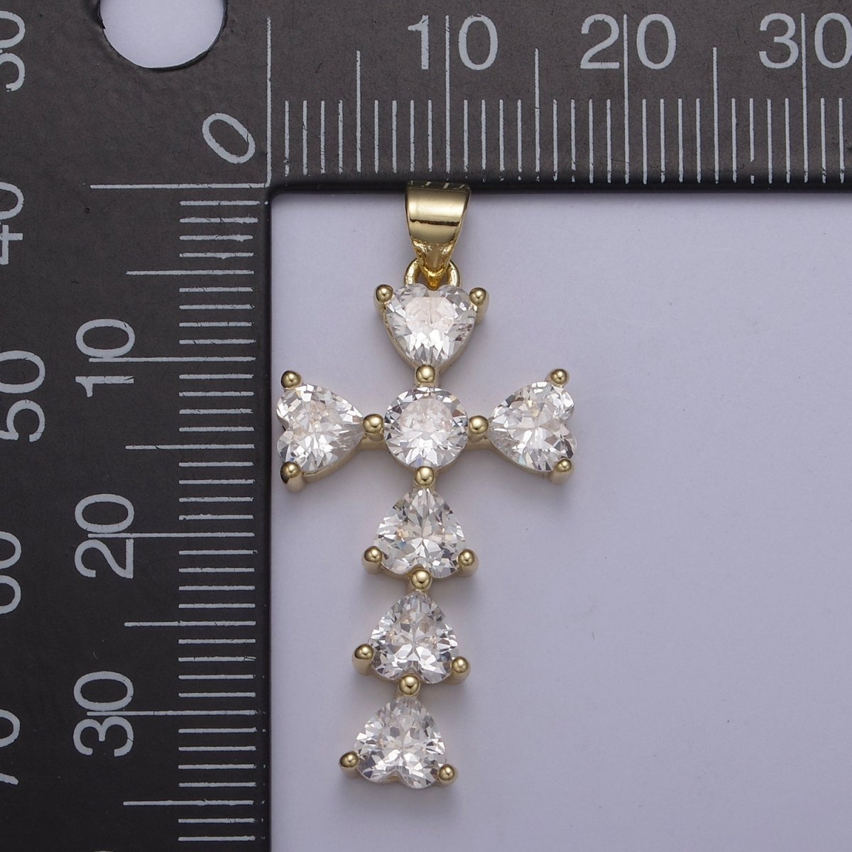 14K Gold plated Religious Cross Pendant, Cubic Zirconia Catholic Christian Cross For Baptism Gift, Supply For Necklace DIY Making H-803 - DLUXCA