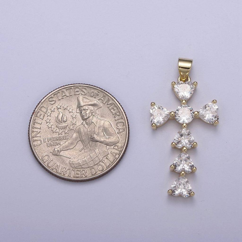 14K Gold plated Religious Cross Pendant, Cubic Zirconia Catholic Christian Cross For Baptism Gift, Supply For Necklace DIY Making H-803 - DLUXCA