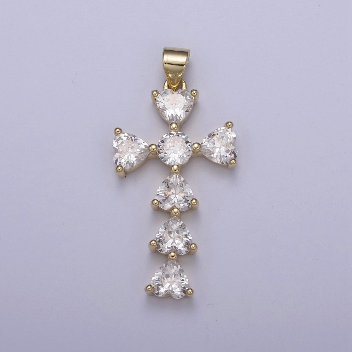 14K Gold plated Religious Cross Pendant, Cubic Zirconia Catholic Christian Cross For Baptism Gift, Supply For Necklace DIY Making H-803 - DLUXCA