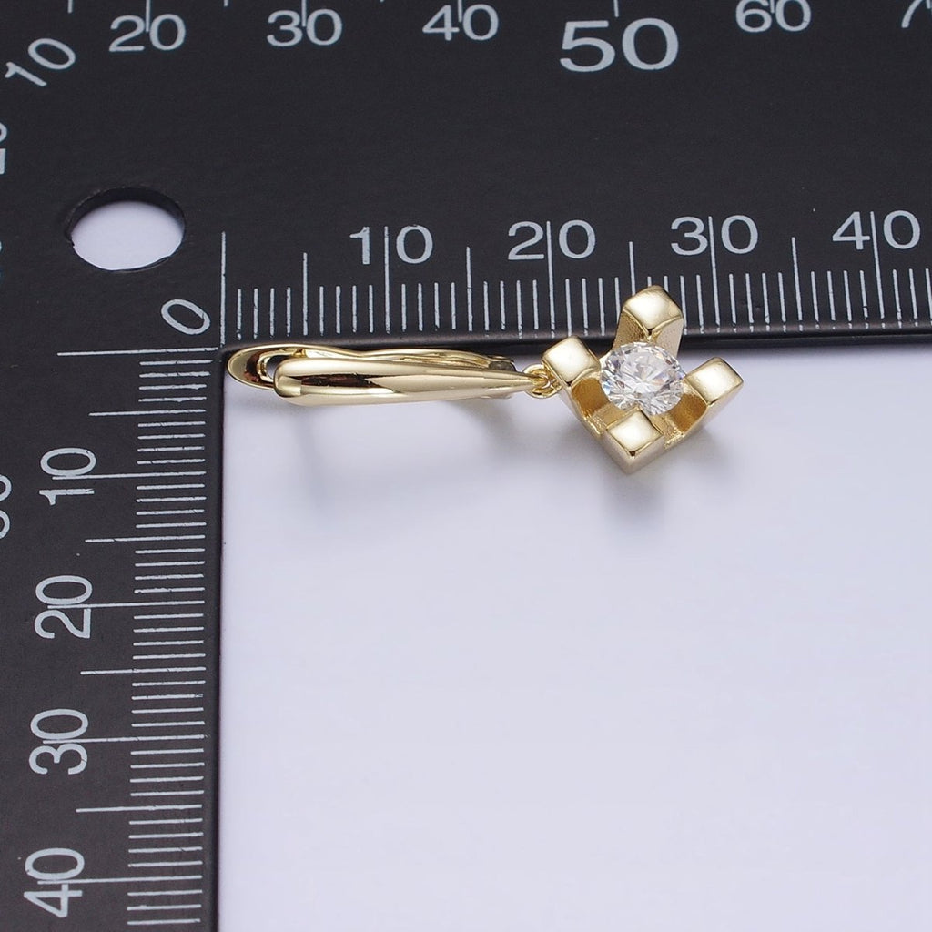14K Gold plated Rhombus Clear CZ Drop English Lock Earrings | AD1439 - DLUXCA