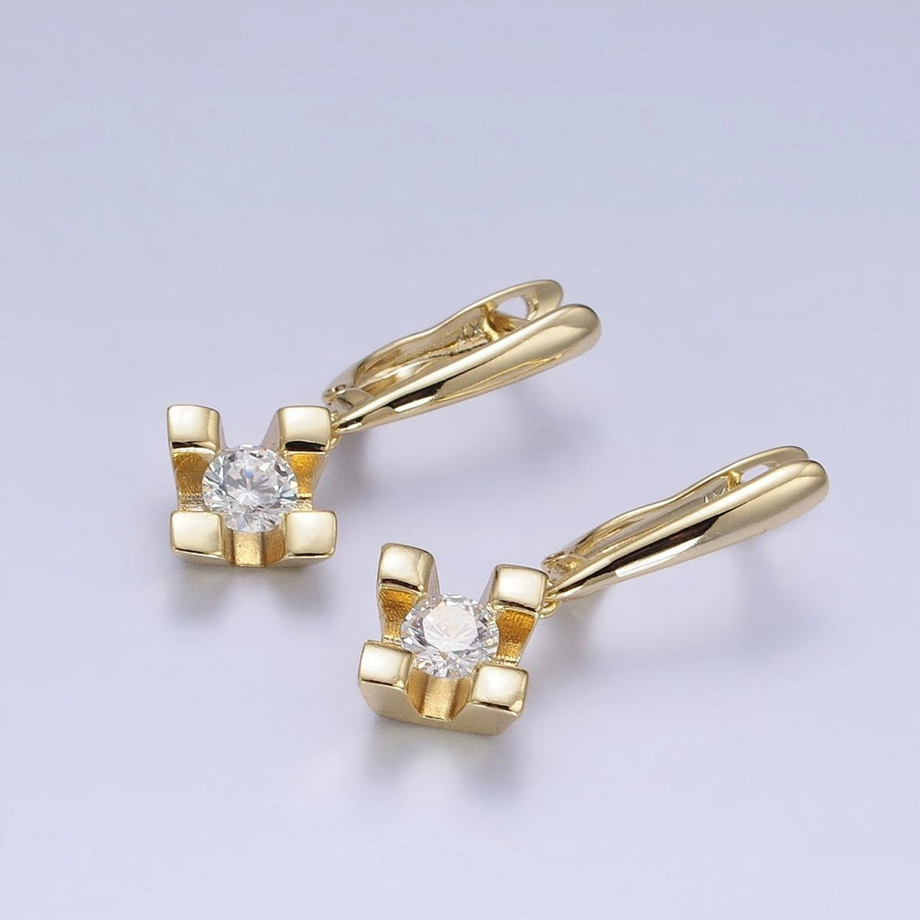 14K Gold plated Rhombus Clear CZ Drop English Lock Earrings | AD1439 - DLUXCA