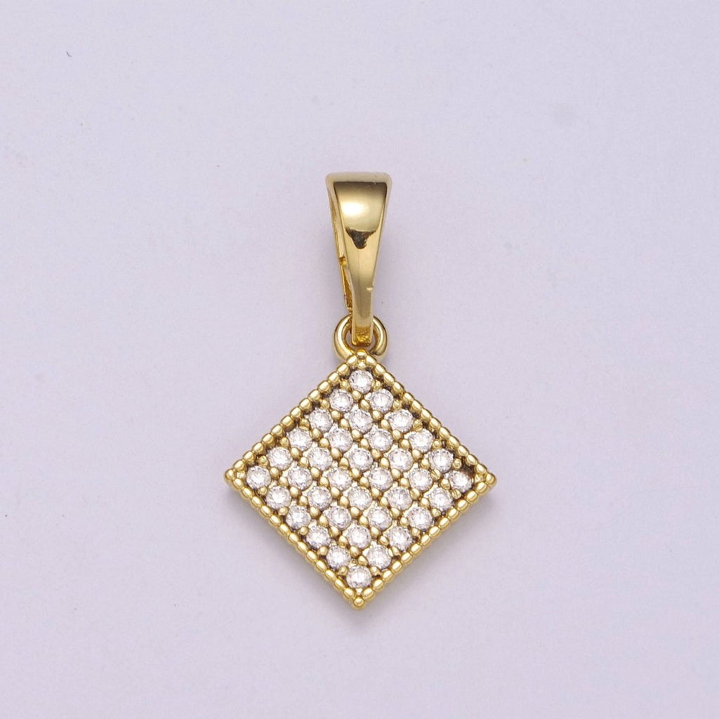 14k gold plated Rhombus Pendant Dainty Micro Pave Diamond Charm for Necklace Bracelet Earring N-1409 - DLUXCA
