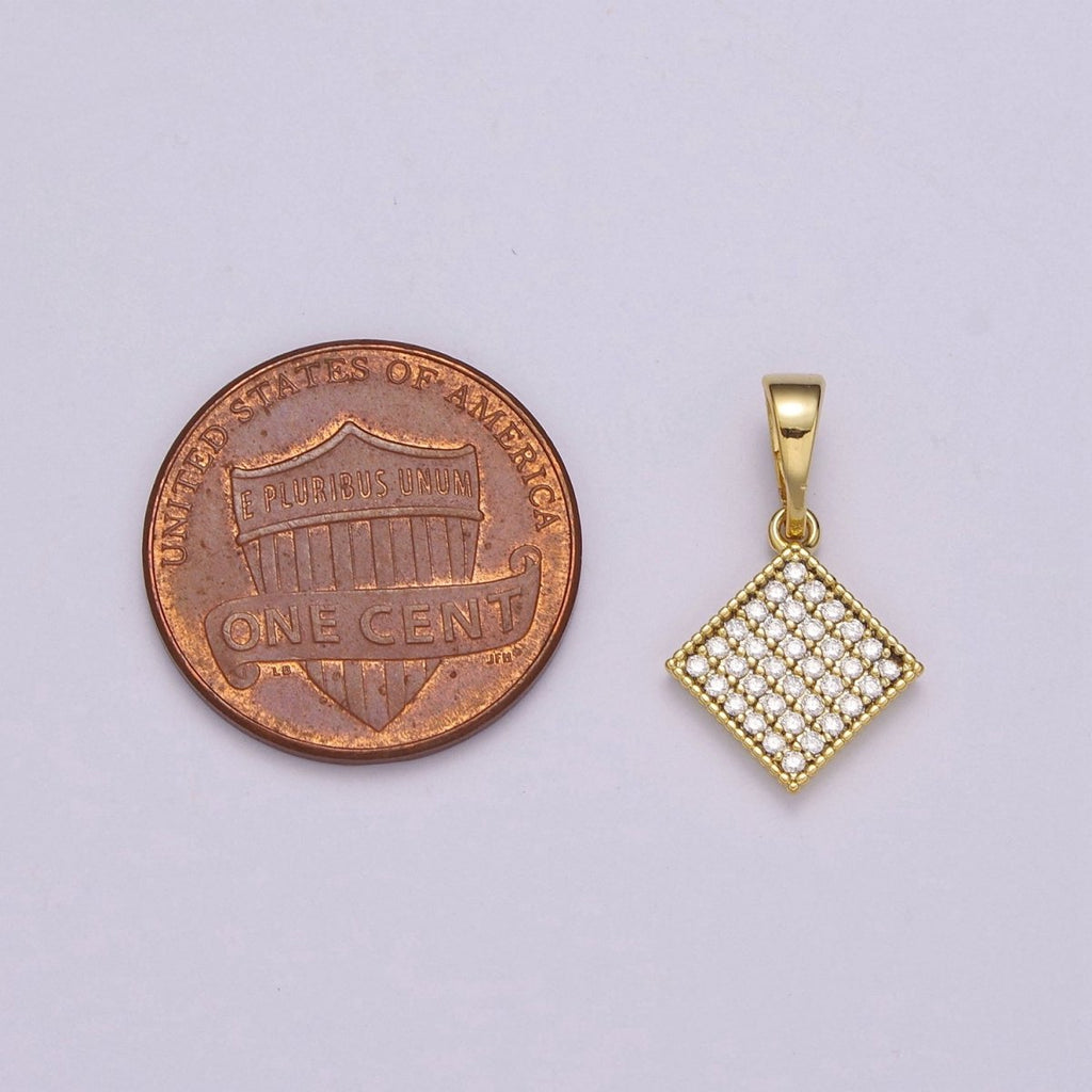 14k gold plated Rhombus Pendant Dainty Micro Pave Diamond Charm for Necklace Bracelet Earring N-1409 - DLUXCA