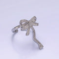 14K Gold plated Ribbon Bow Micro Paved CZ Adjustable Ring Coquette Girl Jewelry | O1310