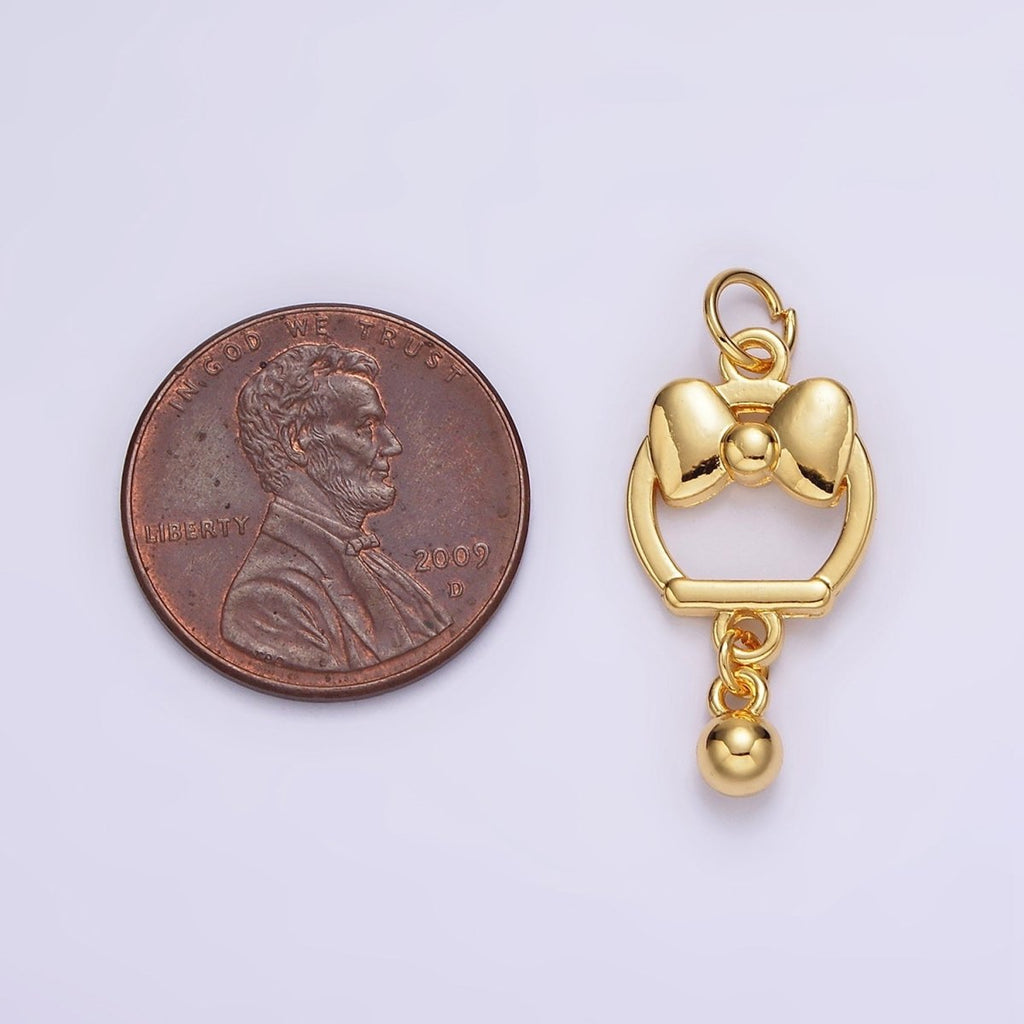 14K Gold plated Ribbon Bow Open Round Drop Charm | AG407 - DLUXCA