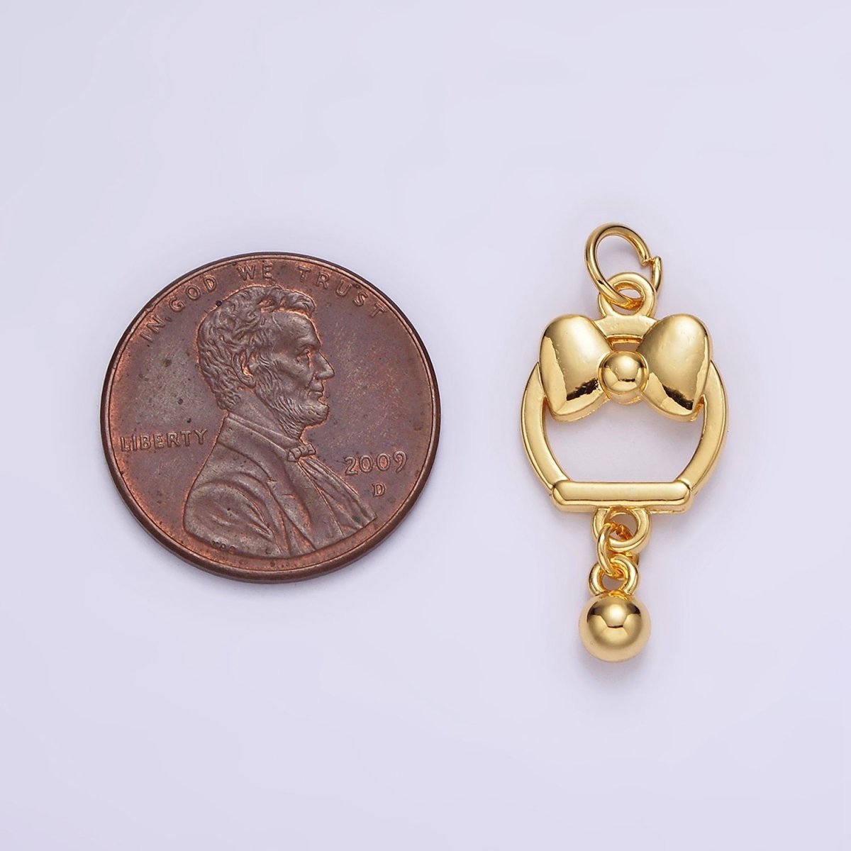 14K Gold plated Ribbon Bow Open Round Drop Charm | AG407 - DLUXCA