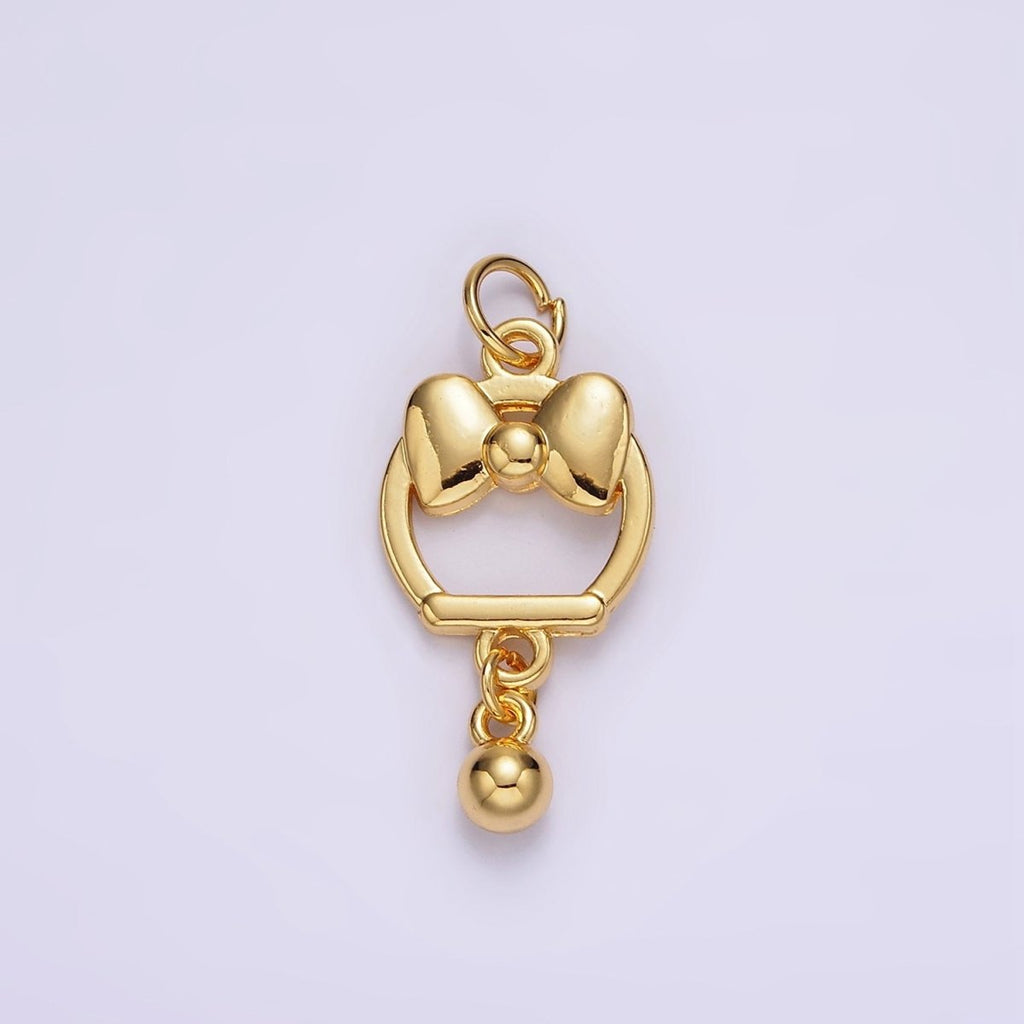 14K Gold plated Ribbon Bow Open Round Drop Charm | AG407 - DLUXCA