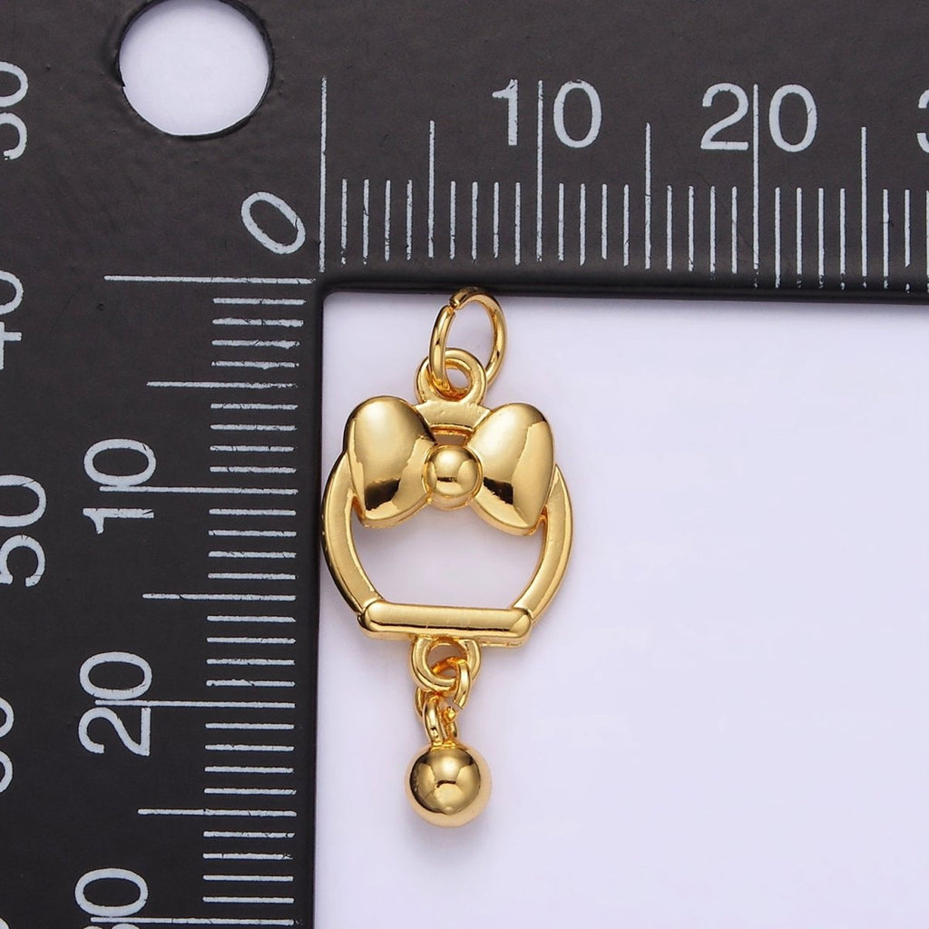 14K Gold plated Ribbon Bow Open Round Drop Charm | AG407 - DLUXCA