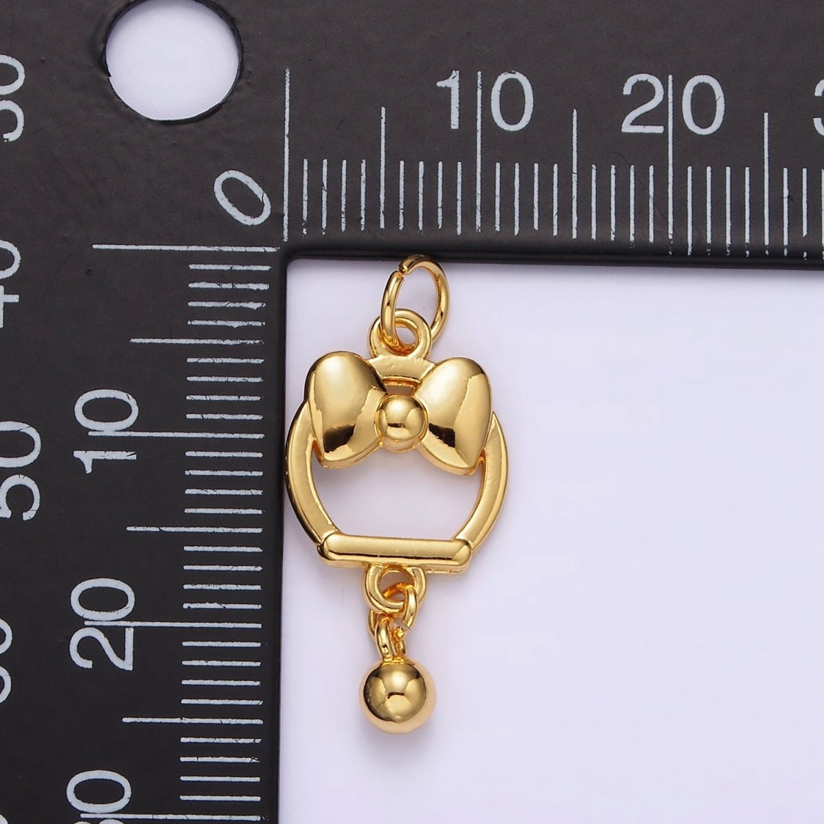 14K Gold plated Ribbon Bow Open Round Drop Charm | AG407 - DLUXCA