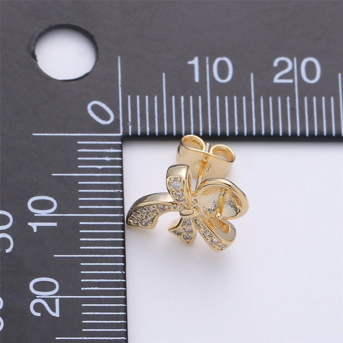 14K Gold plated Ribbon Ear Posts Pearl Post Earring Mountings with open ring Earring Backs Included, Earring components K-414 - DLUXCA