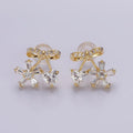 14K Gold plated Ribbon Micro Paved CZ Heart Flower Stud Earrings in Gold & Silver | V318 V319 - DLUXCA