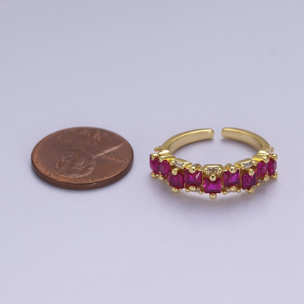 14K Gold plated Ring Square Stone Dainty Marquise Minimalist CZ Gold Ring Open Adjustable Colorful Jewelry O-2083 ~O-2088 - DLUXCA