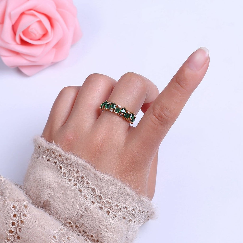 14K Gold plated Ring Square Stone Dainty Marquise Minimalist CZ Gold Ring Open Adjustable Colorful Jewelry O-2083 ~O-2088 - DLUXCA