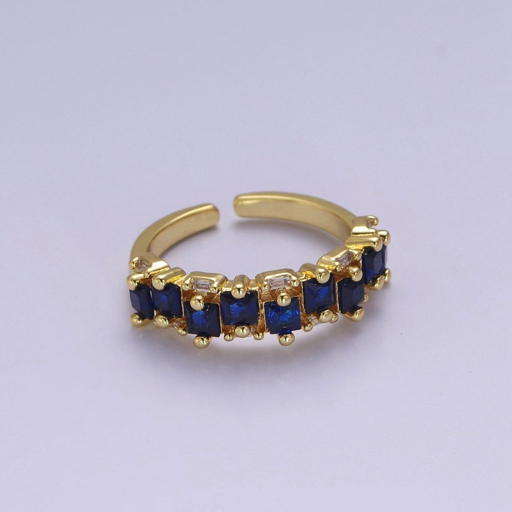 14K Gold plated Ring Square Stone Dainty Marquise Minimalist CZ Gold Ring Open Adjustable Colorful Jewelry O-2083 ~O-2088 - DLUXCA