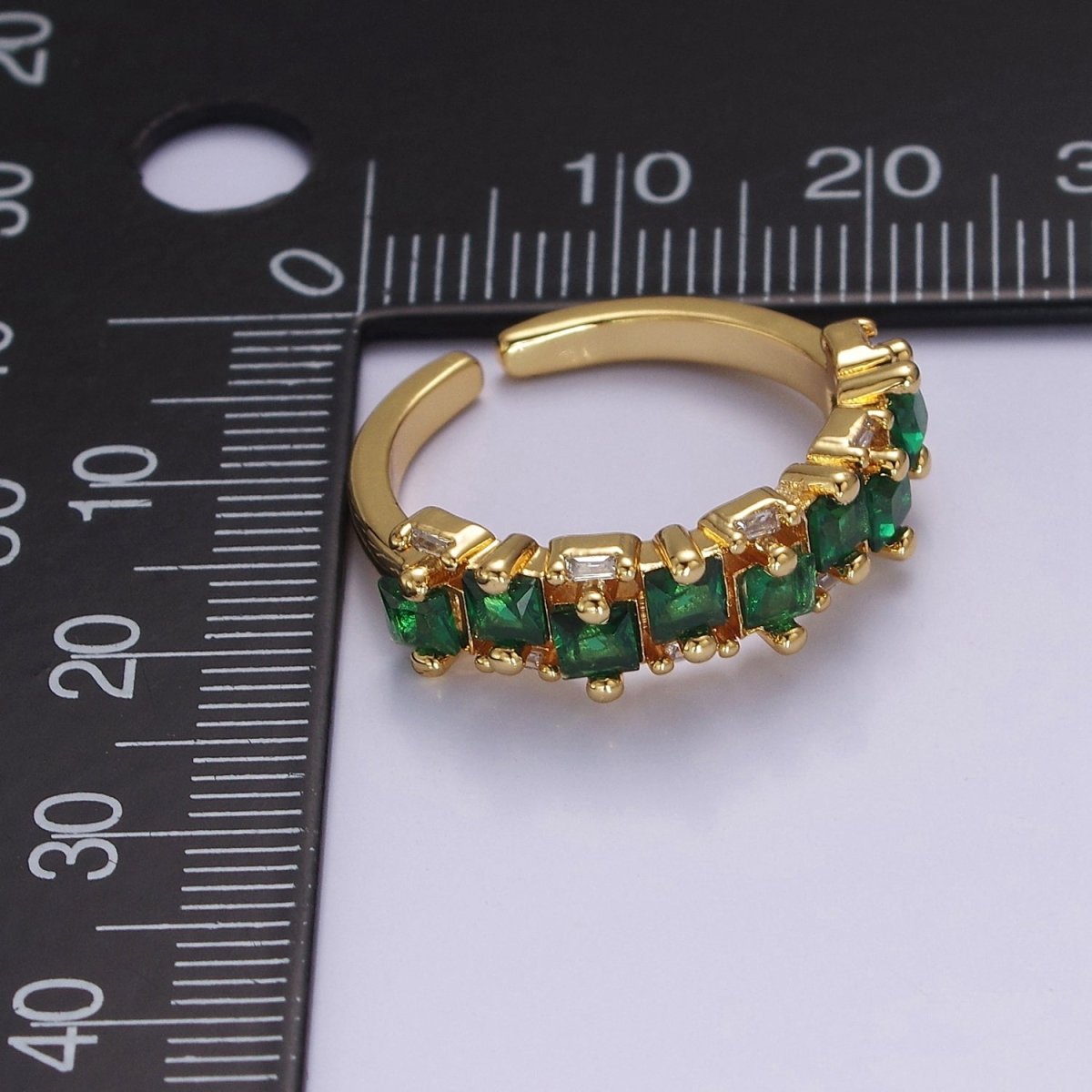 14K Gold plated Ring Square Stone Dainty Marquise Minimalist CZ Gold Ring Open Adjustable Colorful Jewelry O-2083 ~O-2088 - DLUXCA