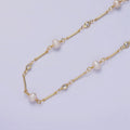 14K Gold plated Ringed Button White Freshwater Pearl Clear CZ Unfinished Jewelry Making Chain | ROLL-1410 Clearance Pricing - DLUXCA