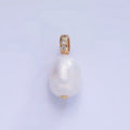 14K Gold plated Ringed White Freshwater Pearl Micro Paved CZ Bail Pendant | P1735 - DLUXCA