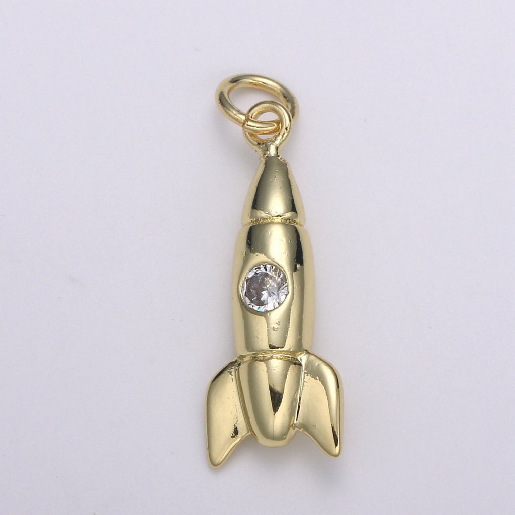 14K Gold plated Rocket Charm Cute Rocket Ship Charm Pendant for Necklace Bracelet Earring Component Supply D-774 - DLUXCA
