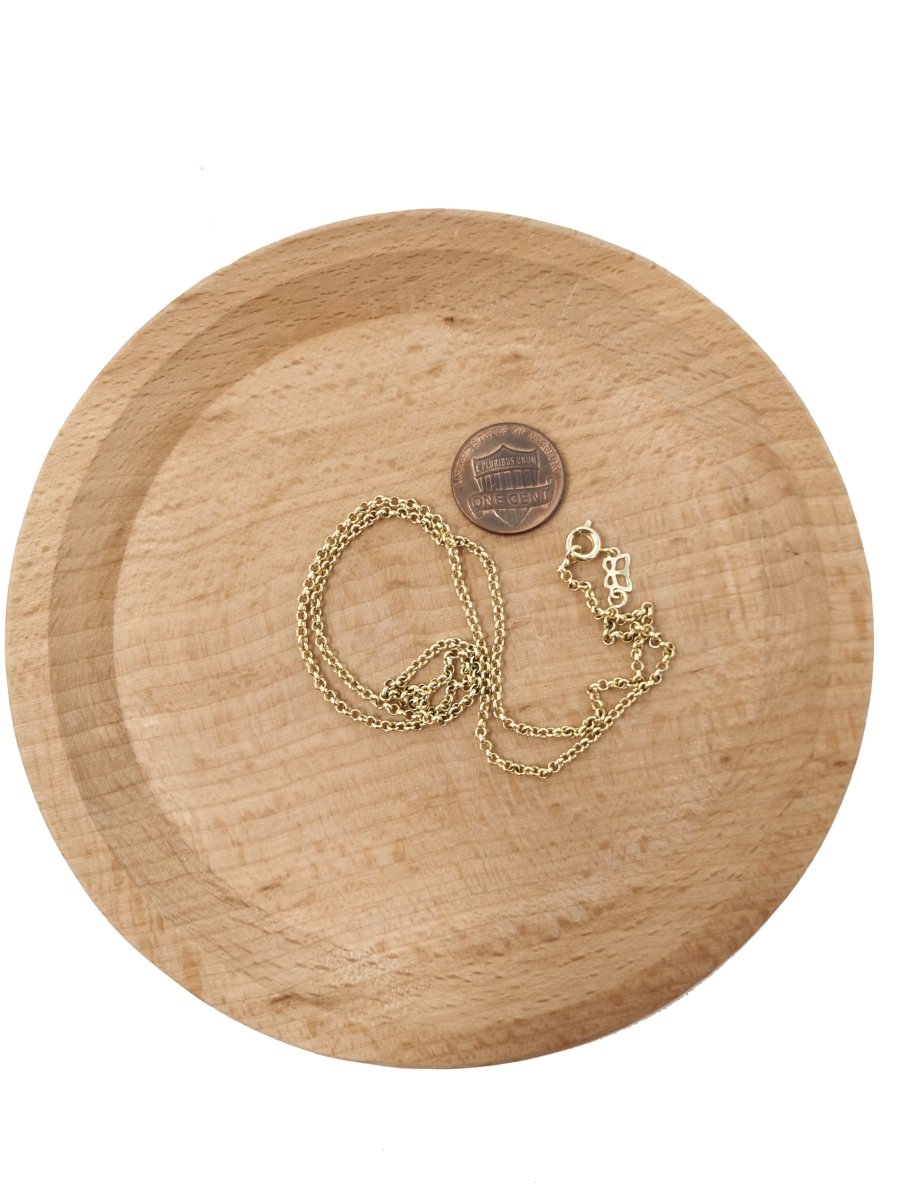 14K Gold plated Rolo Chain Necklace, 17.7 inch Rolo Finished Chain For Jewelry Making, Dainty 1.5mm Rolo Necklace w/Spring Ring | CN-541 - DLUXCA